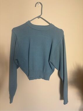 Zara Sky Blue Cropped Crewneck Sweater